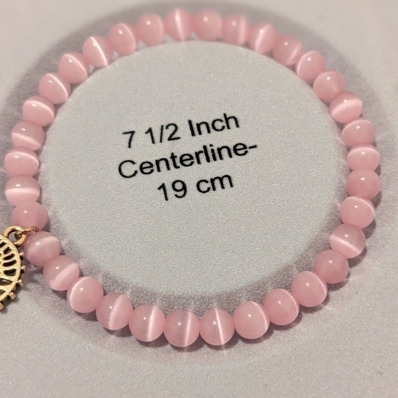 PINK Cat Eye Bead Stretch Bracelet with Tree of Life Charm | New & Handcrafted - Picture 3 of 5